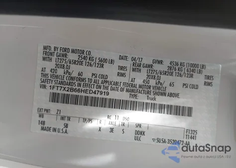 2017 Ford F-250 Lariat z USA, uszkodzony, nr VIN 1FT7X2B66HED47919